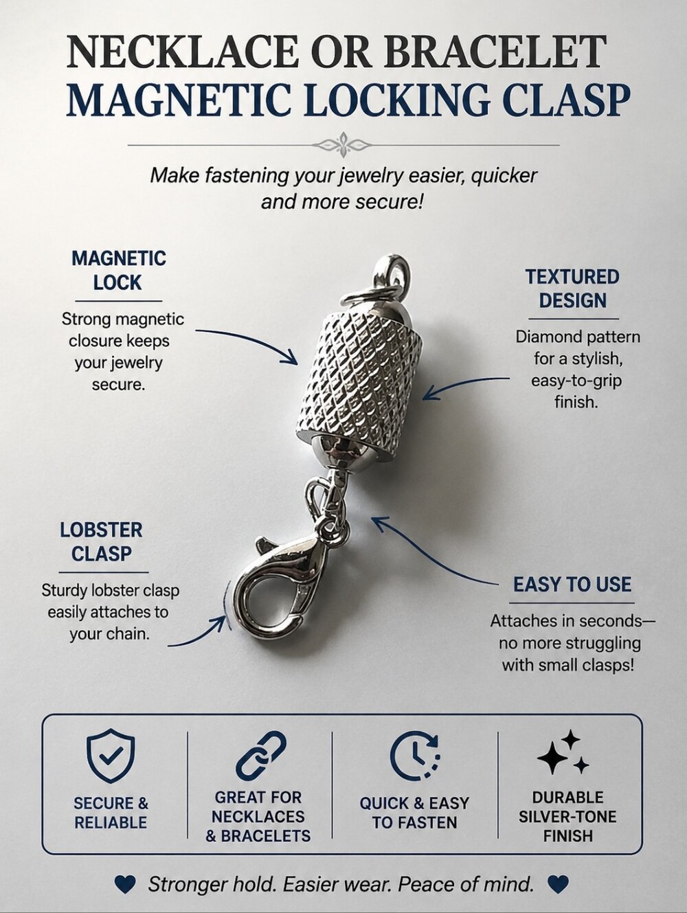 NECKLACE OR BRACELET LOCK MAGNETIC SCREW CLOSURE EXTENDER DIAMOND CUT